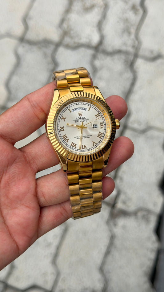 Role_x Day Date Gold/White Watch